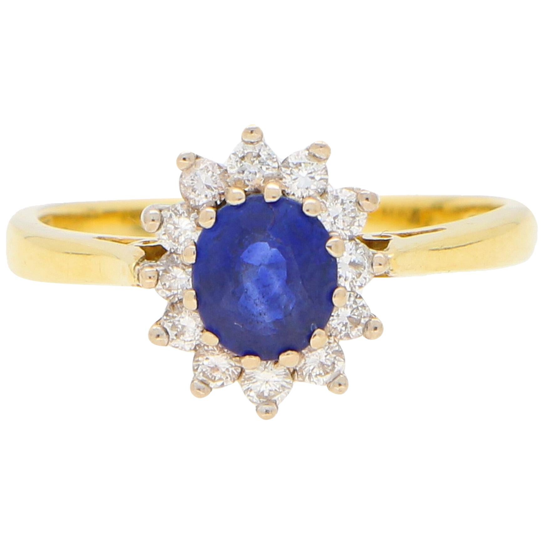 Sapphire and Diamond Cluster Ring Set in 18 Karat Yellow and White Gold