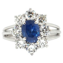 Sapphire And Diamond Cluster Ring White Gold 18 Karat 
