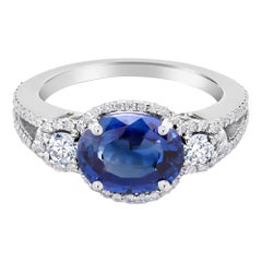 Sapphire and Diamond Cluster White Gold Cocktail Ring Weighing 4.10 Carat