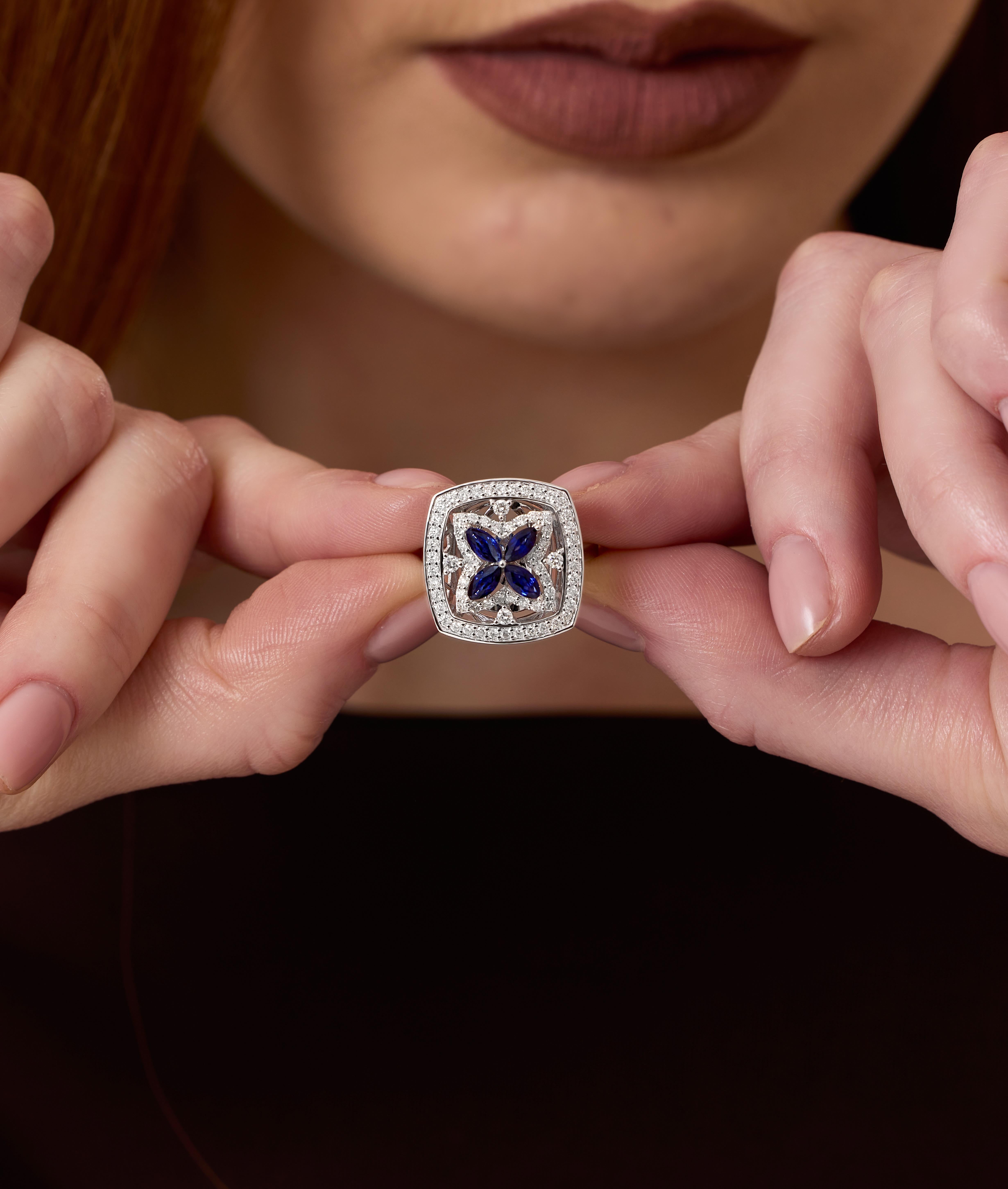 Sapphire And Diamond Cocktail 1.45ct Solid Gold  Ring For Sale 1