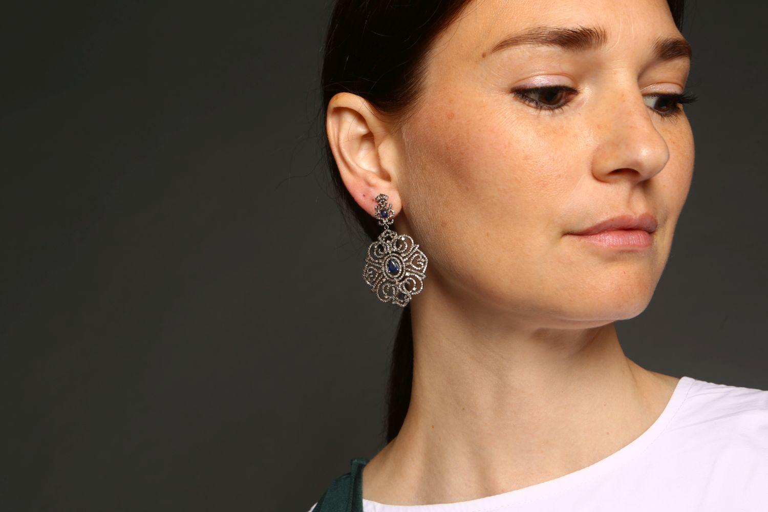 Artisan Sapphire and Diamond Cocktail Earrings