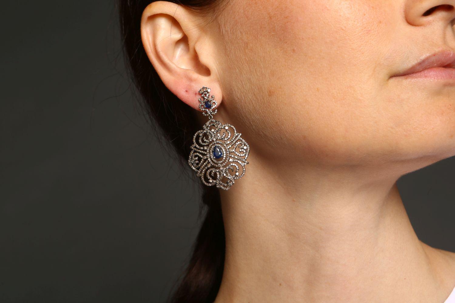 Women's or Men's Sapphire and Diamond Cocktail Earrings