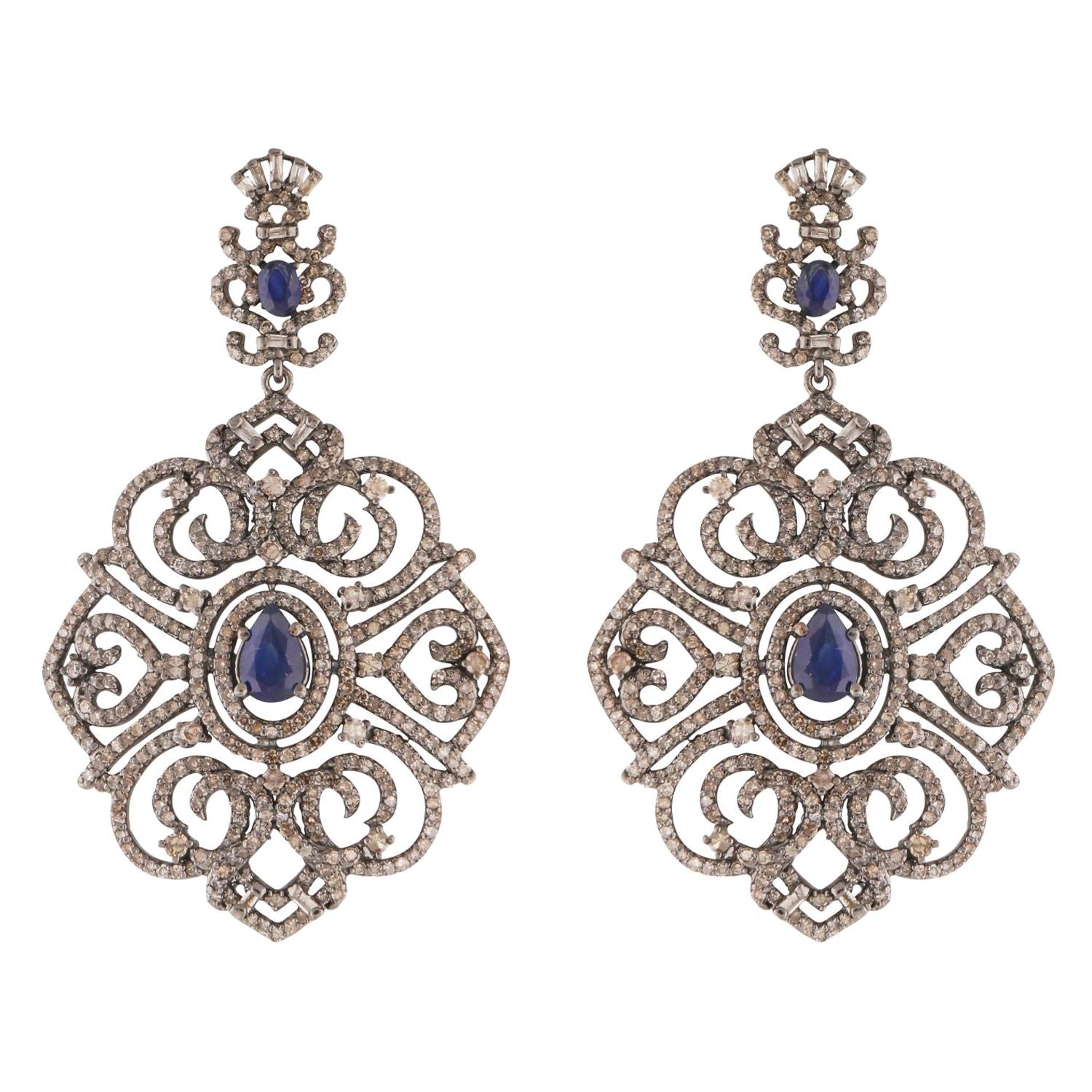 Sapphire and Diamond Cocktail Earrings