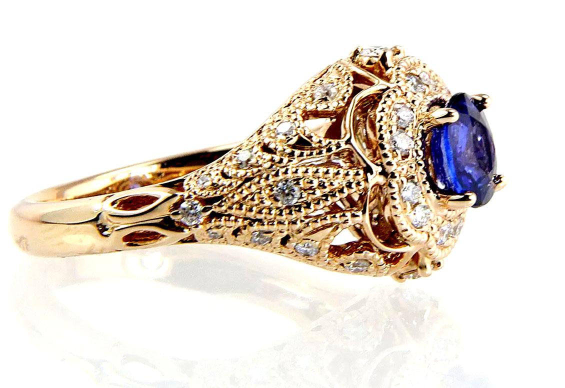 Cocktail-Verlobungsring mit Saphir und Diamant 1,39 Karat 14K Gelbgold BRAND NEU (Rundschliff) im Angebot