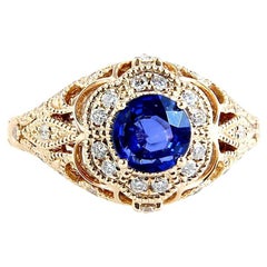 Anillo de compromiso de cóctel de zafiro y diamantes 1,39 ct Oro amarillo de 14 quilates MARCADO NUEVO