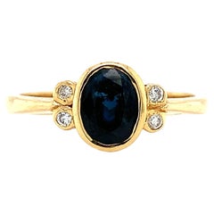 Saphir und Diamant-Cocktail Mode antiker Ring Gelbgold