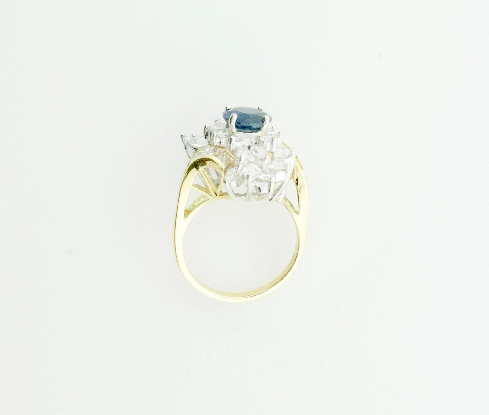 Sapphire and Diamond Cocktail Ring by Terrell & Zimmelman, circa 1970s For Sale 2