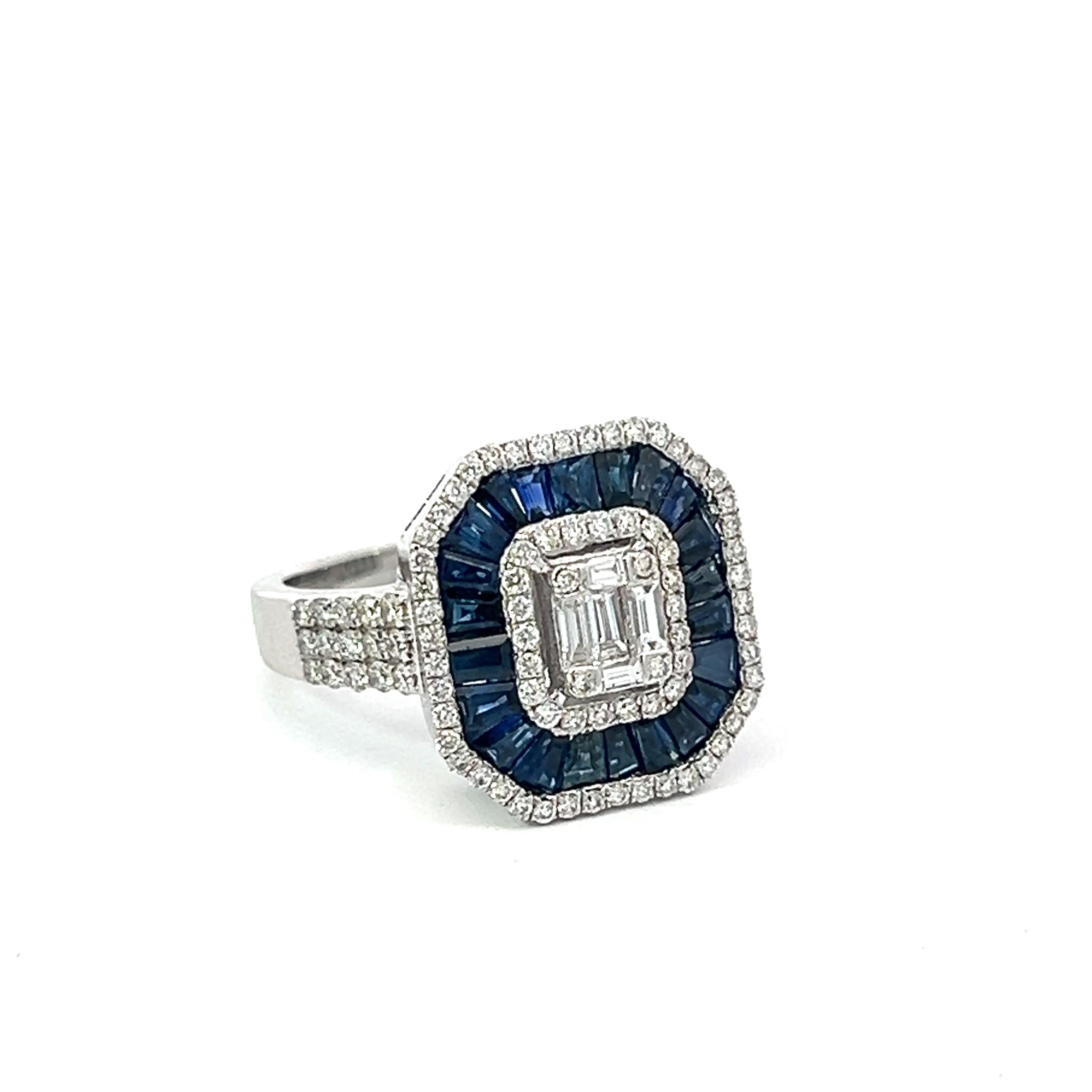 Cocktailring mit Saphir und Diamant (Gemischter Schliff) im Angebot