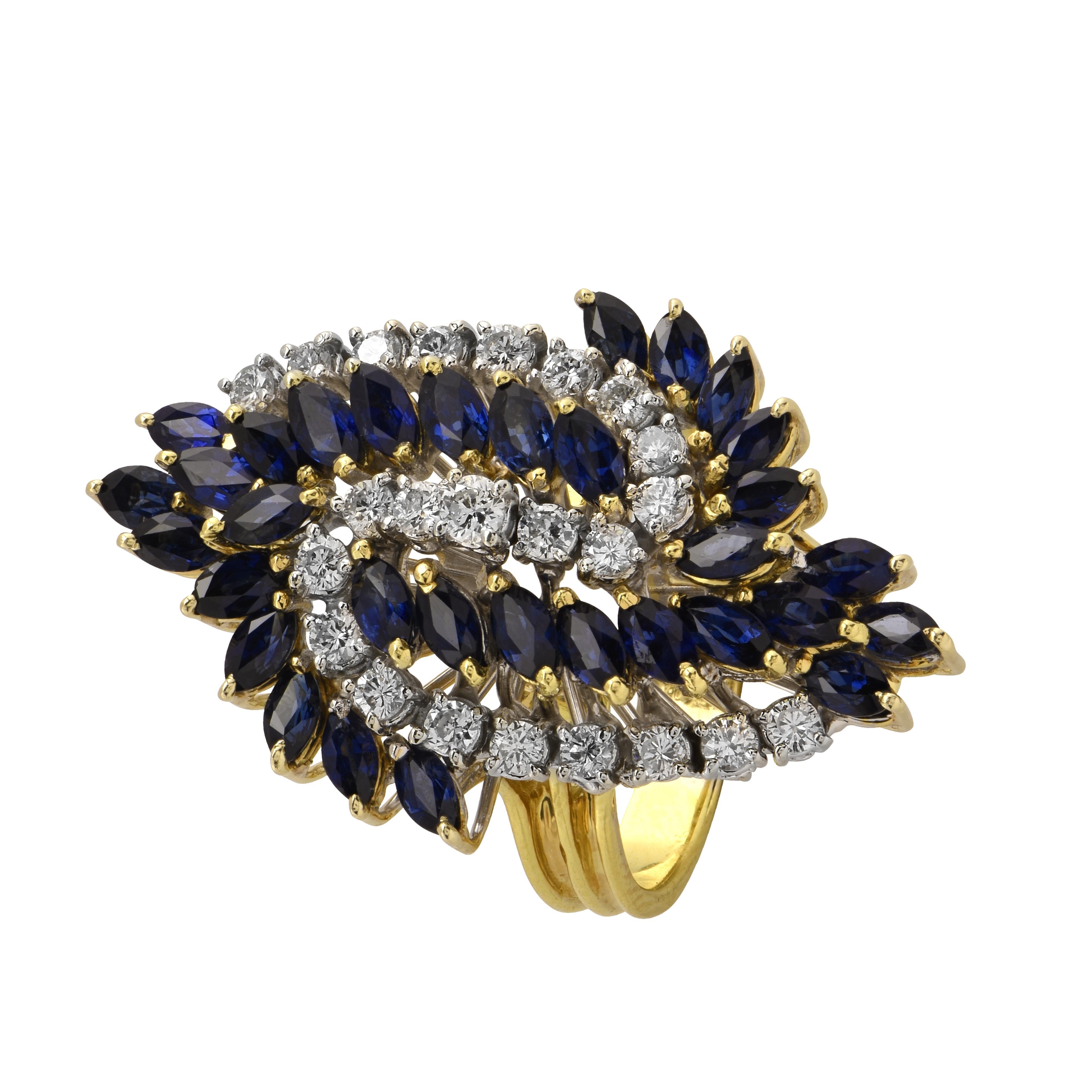 Round Cut Sapphire and Diamond Cocktail Ring