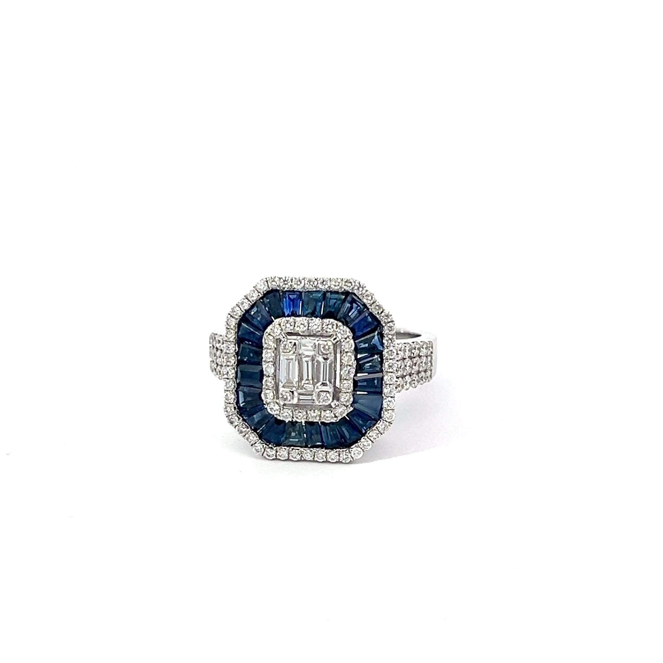 Cocktailring mit Saphir und Diamant im Zustand „Neu“ im Angebot in Derby, NY