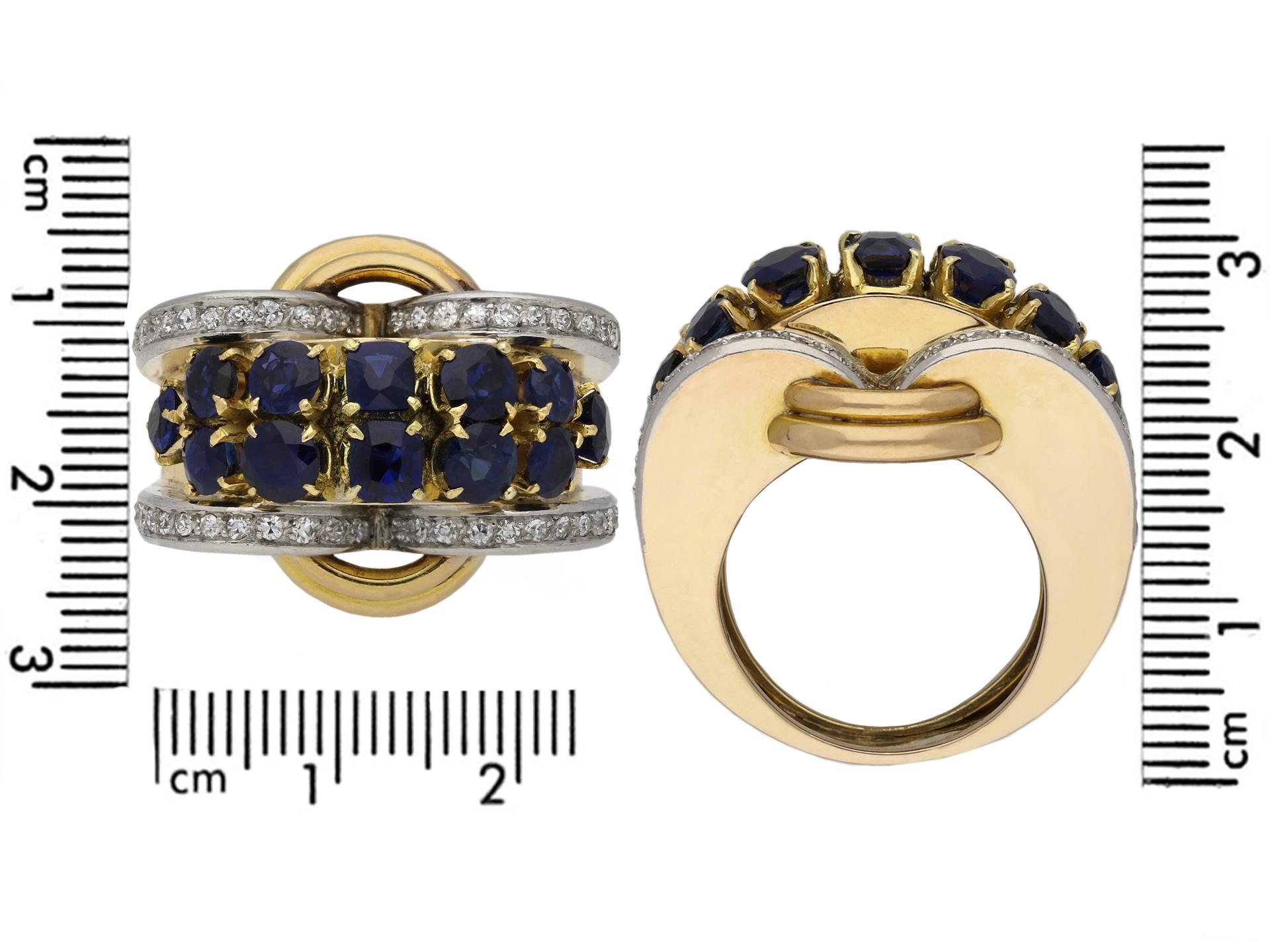 Sapphire and diamond cocktail ring, French, circa 1945. In Good Condition For Sale In London, GB