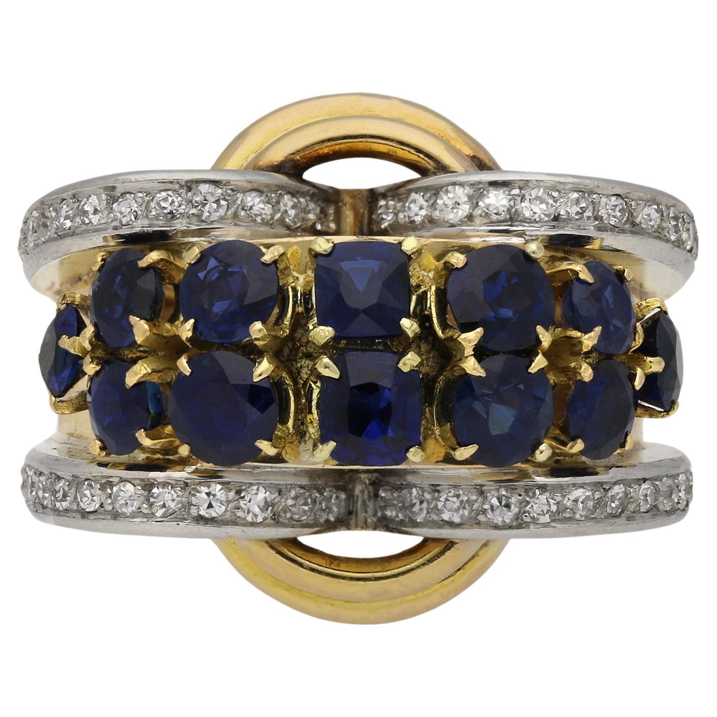 Sapphire and diamond cocktail ring, French, circa 1945. For Sale