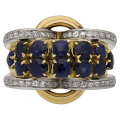 Vintage Sapphire and diamond cocktail ring, French, circa 1945.