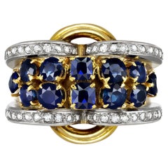 Sapphire and diamond cocktail ring, French, circa 1945.