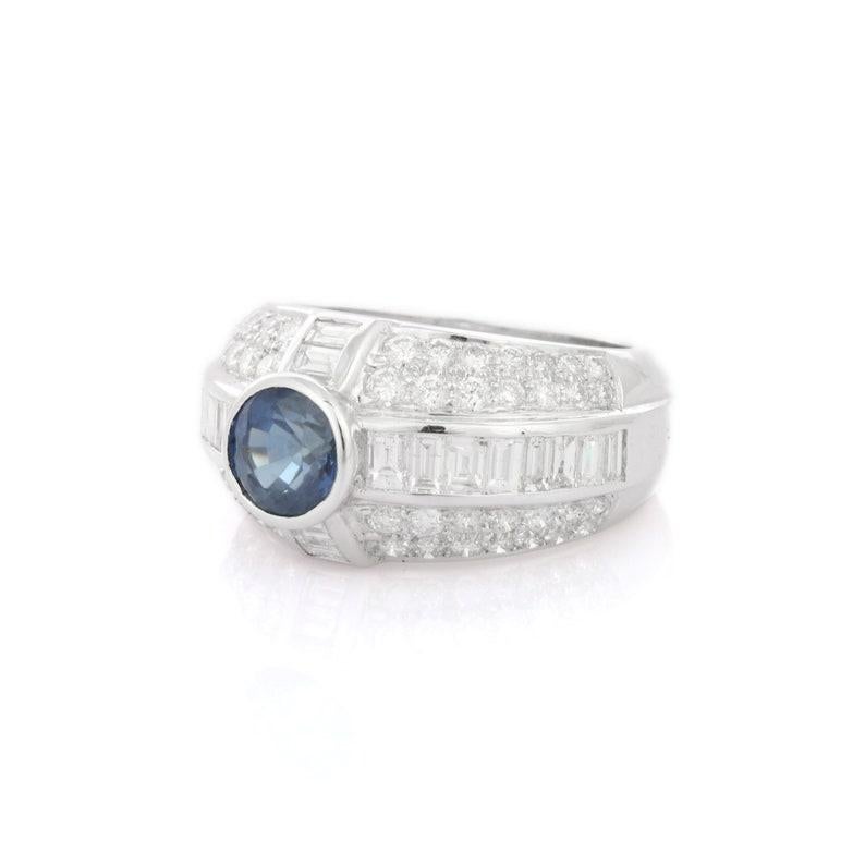 For Sale:  Classic Blue Sapphire and Diamond Ring in 18k Solid White Gold 3