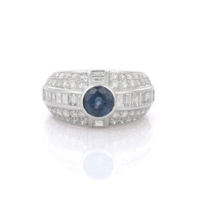 For Sale:  Classic Blue Sapphire and Diamond Ring in 18k Solid White Gold 5