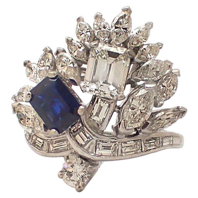 Sapphire and Diamond Cocktail Ring in Platinum For Sale