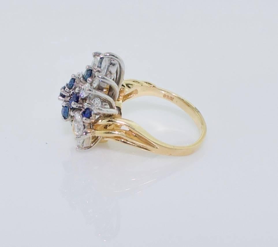 Sapphire and Diamond Cocktail Ring in Yellow Gold In Excellent Condition For Sale In Wailea, HI