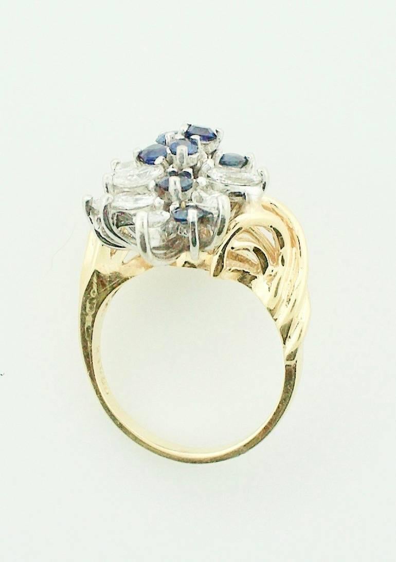 Sapphire and Diamond Cocktail Ring in Yellow Gold For Sale 1
