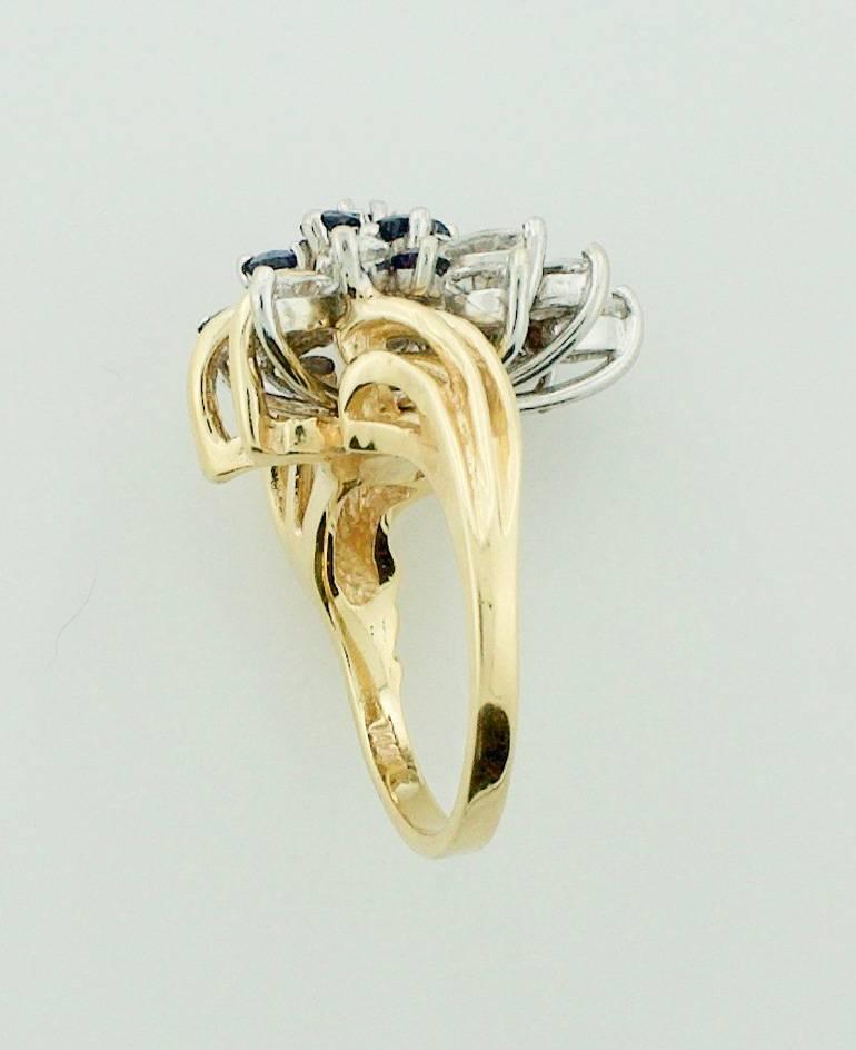 Sapphire and Diamond Cocktail Ring in Yellow Gold For Sale 2