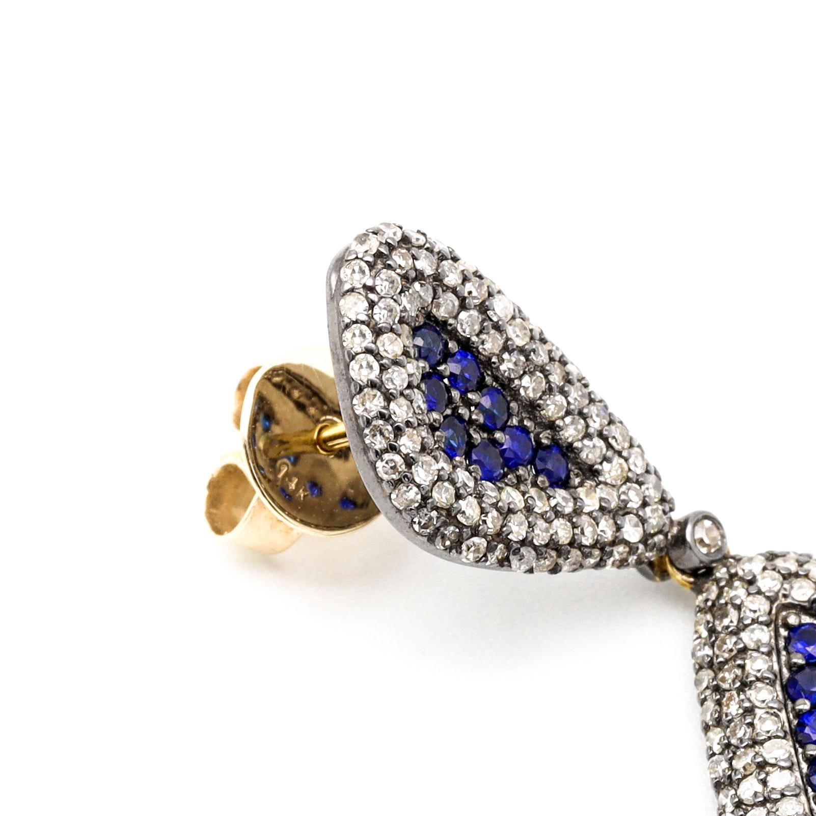 Women's Sapphire and Diamond Cocktail Statement Dangle Earrings in Victorian Style