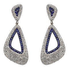 Sapphire and Diamond Cocktail Statement Dangle Earrings in Victorian Style