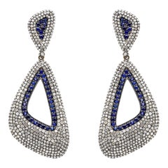 Sapphire and Diamond Cocktail Statement Dangle Earrings in Victorian Style