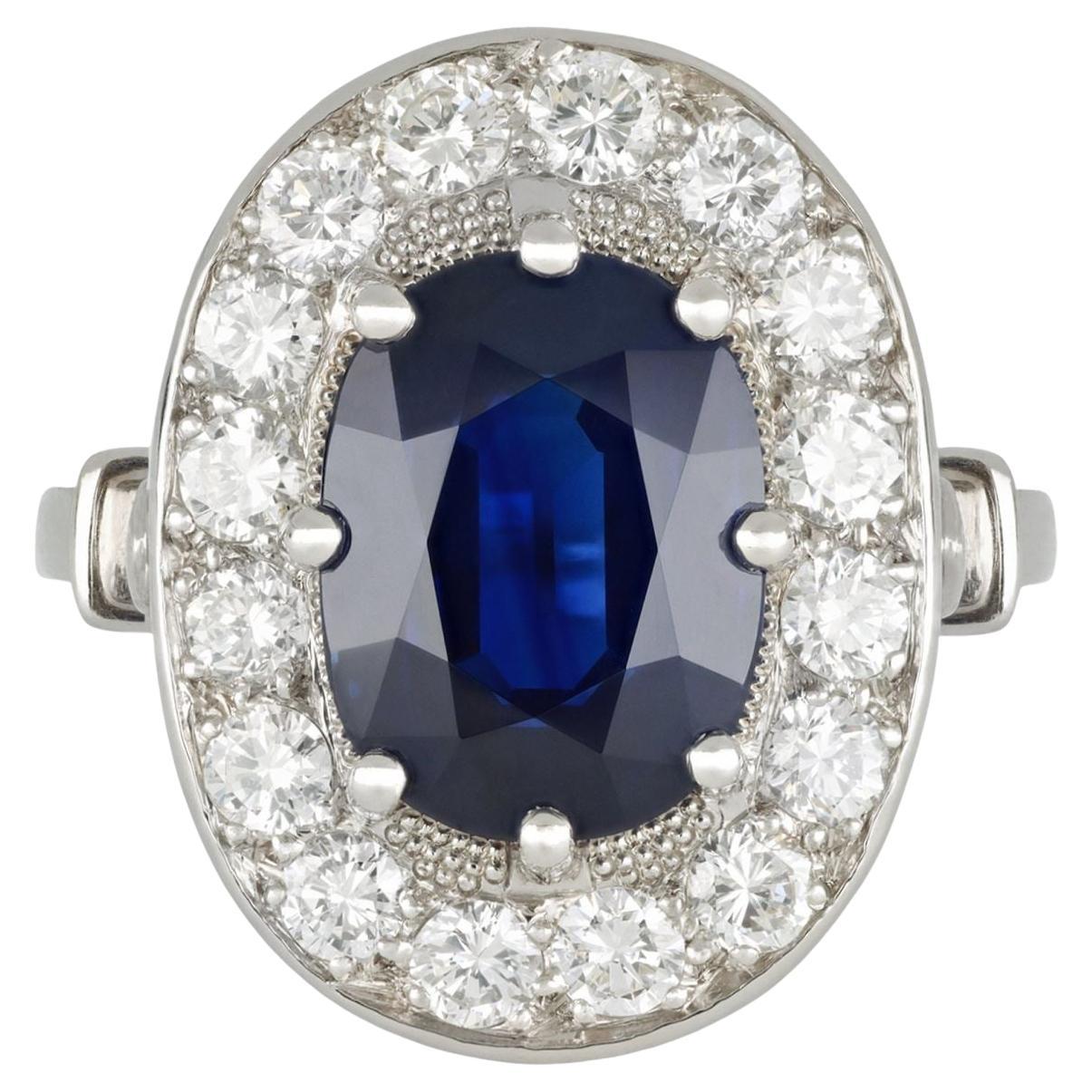 Sapphire and diamond coronet cluster ring, French, circa 1950.