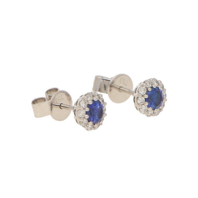 Sapphire and Diamond Cluster Stud Earrings For Sale at 1stdibs