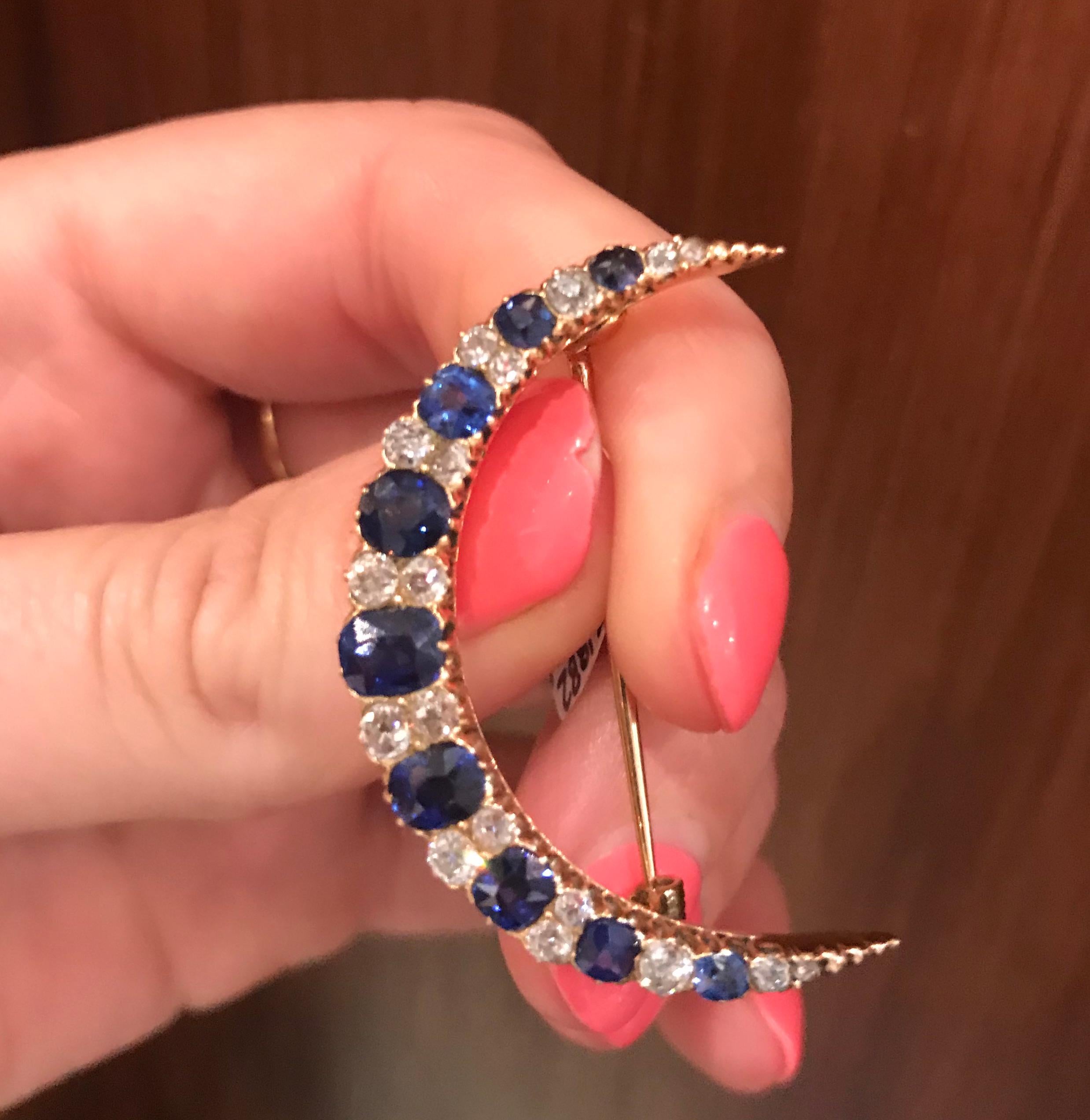 Women's Sapphire and Diamond Crescent Brooch