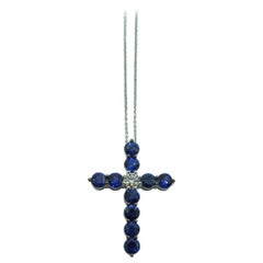 Sapphire and Diamond Cross Pendant Necklace