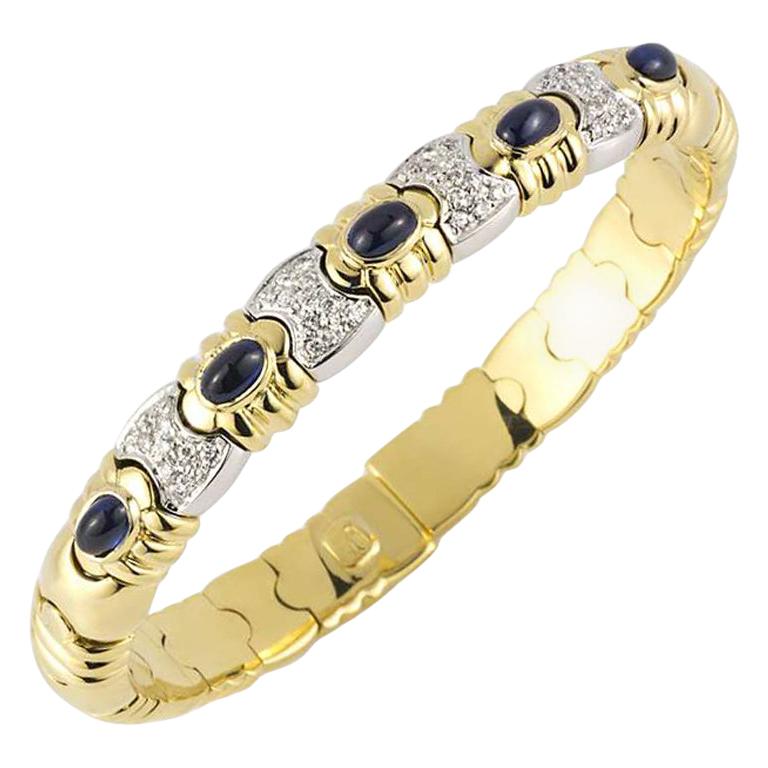 Emerald Sapphire Diamond Gold Bangle Bracelet For Sale at 1stDibs