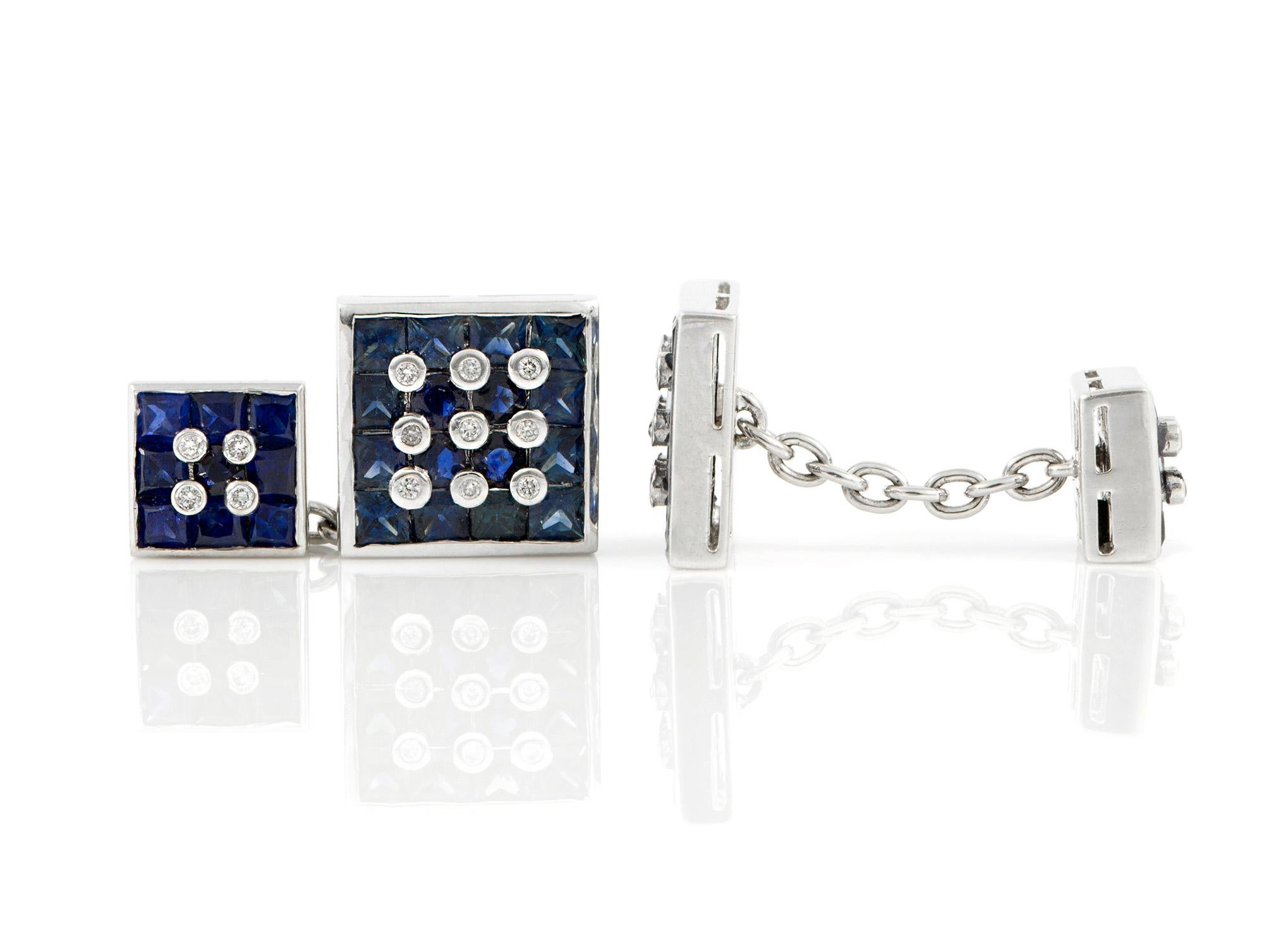 Sapphire and Diamond Cufflinks In Excellent Condition For Sale In New York, NY