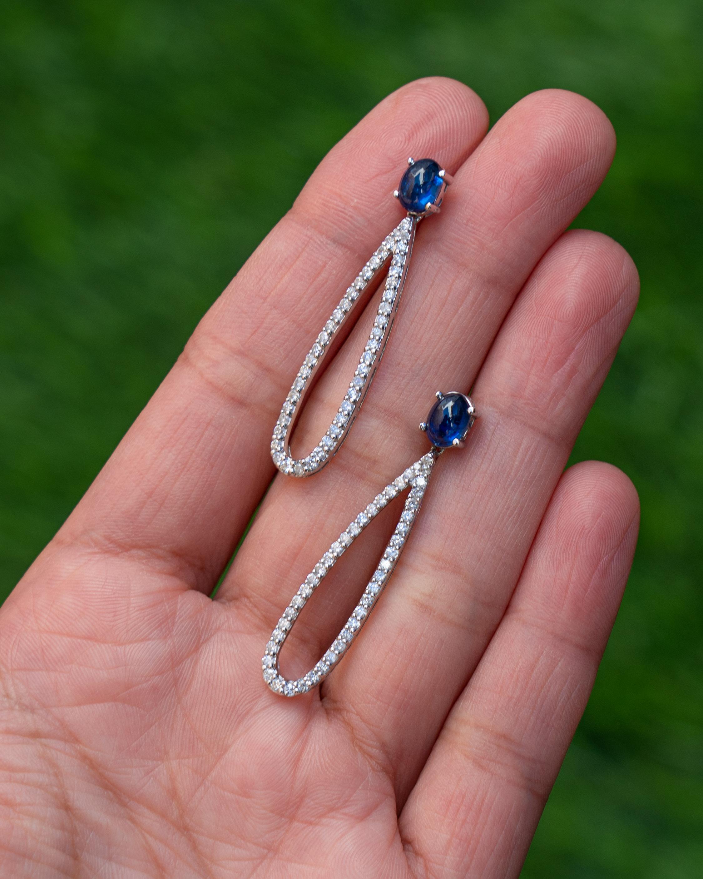 Modern Sapphire and Diamond Dangle Earrings For Sale