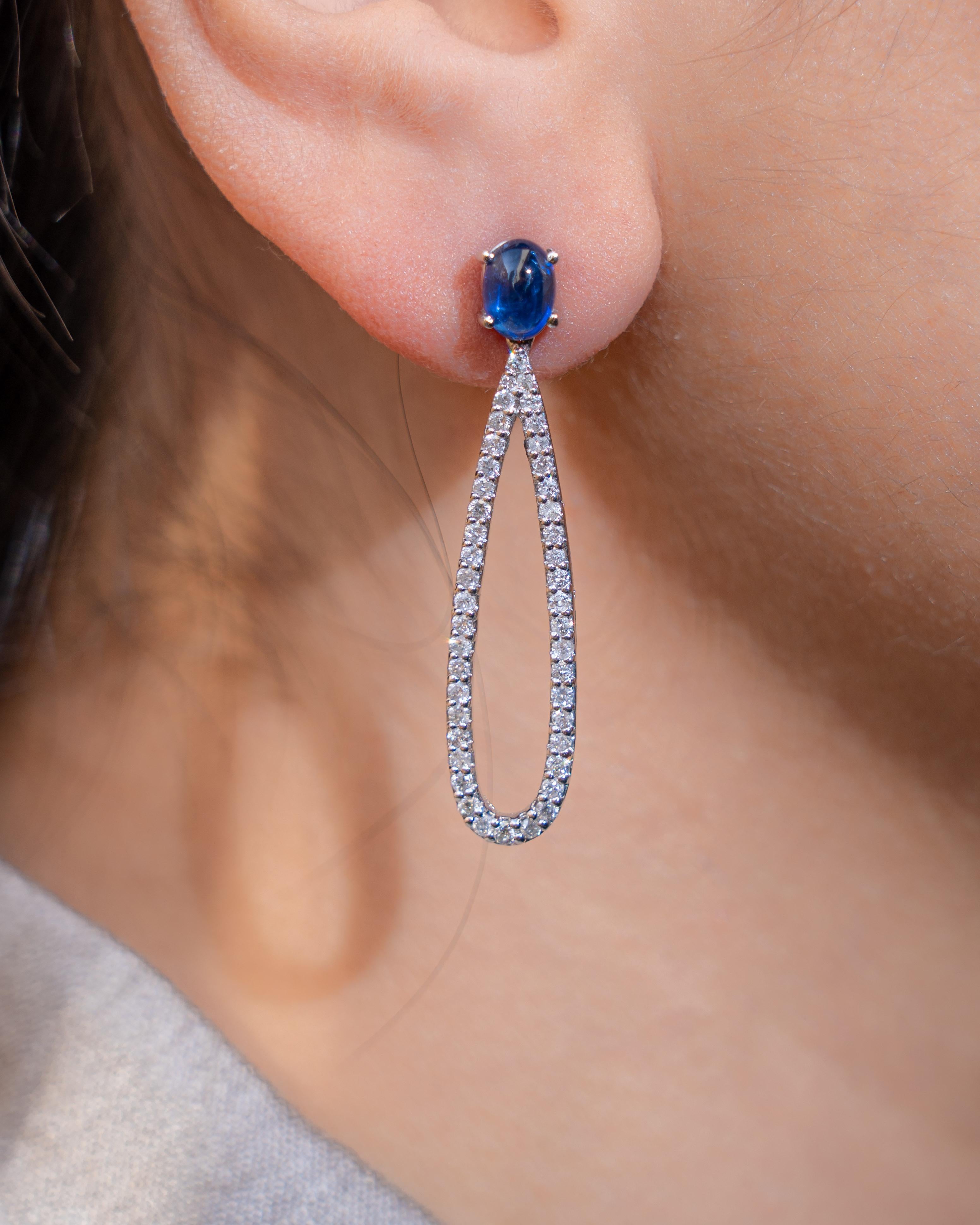 Oval Cut Sapphire and Diamond Dangle Earrings For Sale