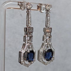 Sapphire and Diamond Dangle Earrings in Platinum & 14k White Gold