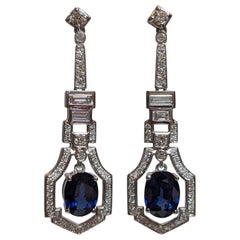 Sapphire and Diamond Dangle Earrings in Platinum & 14k White Gold