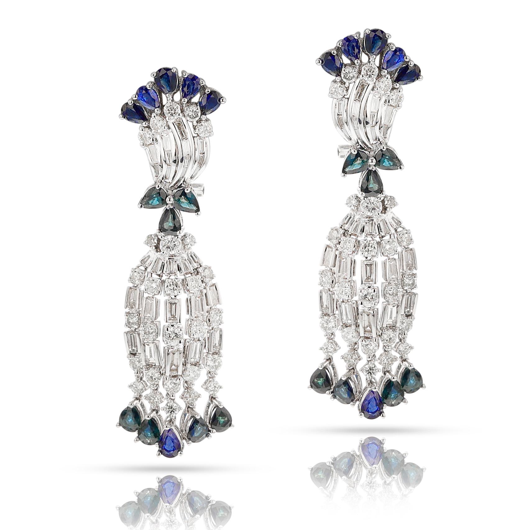 Pendientes Colgantes de Zafiro y Diamante, 18k Corte mixto en venta
