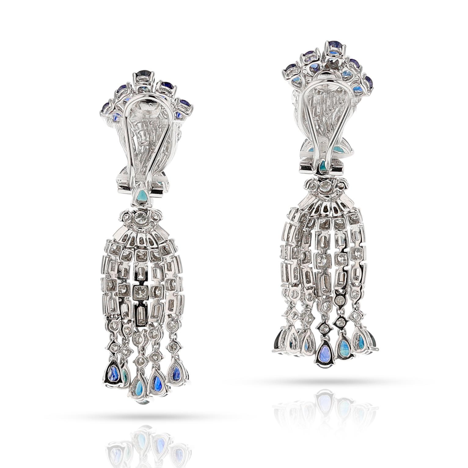 Pendientes Colgantes de Zafiro y Diamante, 18k en Excelente estado para la venta en New York, NY