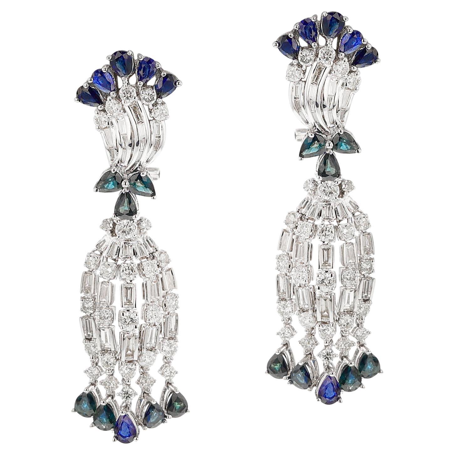 Sapphire and Diamond Dangling Earrings, 18k
