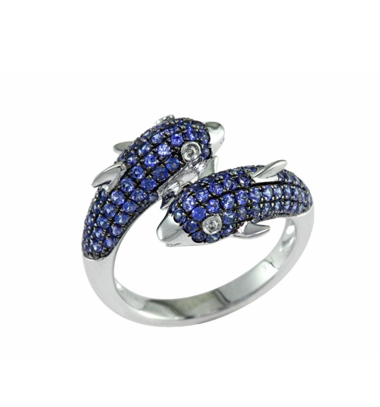 Sapphire and Diamond Dolphin Ring

Additional Information:
Metal Type : 14K White Gold
Ring Size : 7.00
Brand : Effy 
Sapphire Shape : Round
Weight : 1.22 ctw

Diamond Weight : 0.02 ctw
Color : H-I
Clarity : SI2-I1