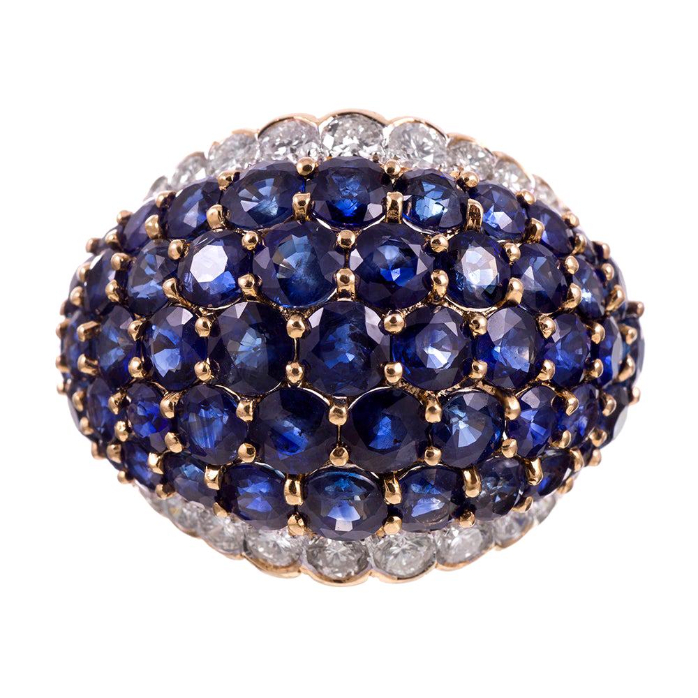 Sapphire and Diamond Dome Cocktail Ring For Sale