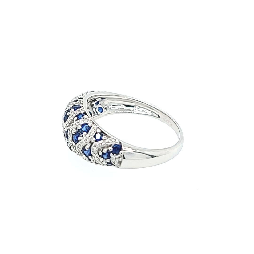 Round Cut Sapphire and Diamond Dome Ring in White Gold For Sale