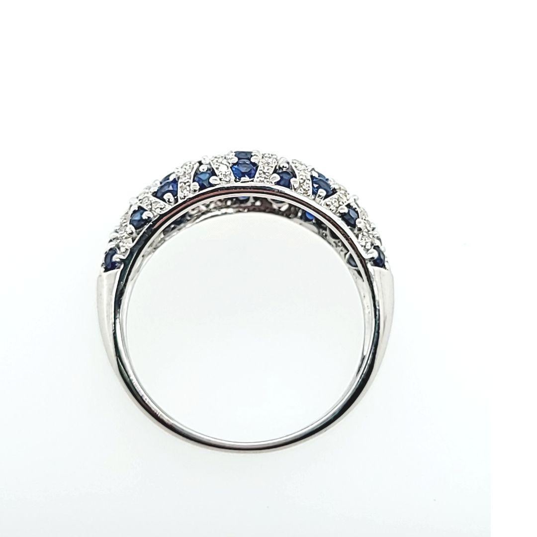 Women's Sapphire and Diamond Dome Ring in White Gold For Sale