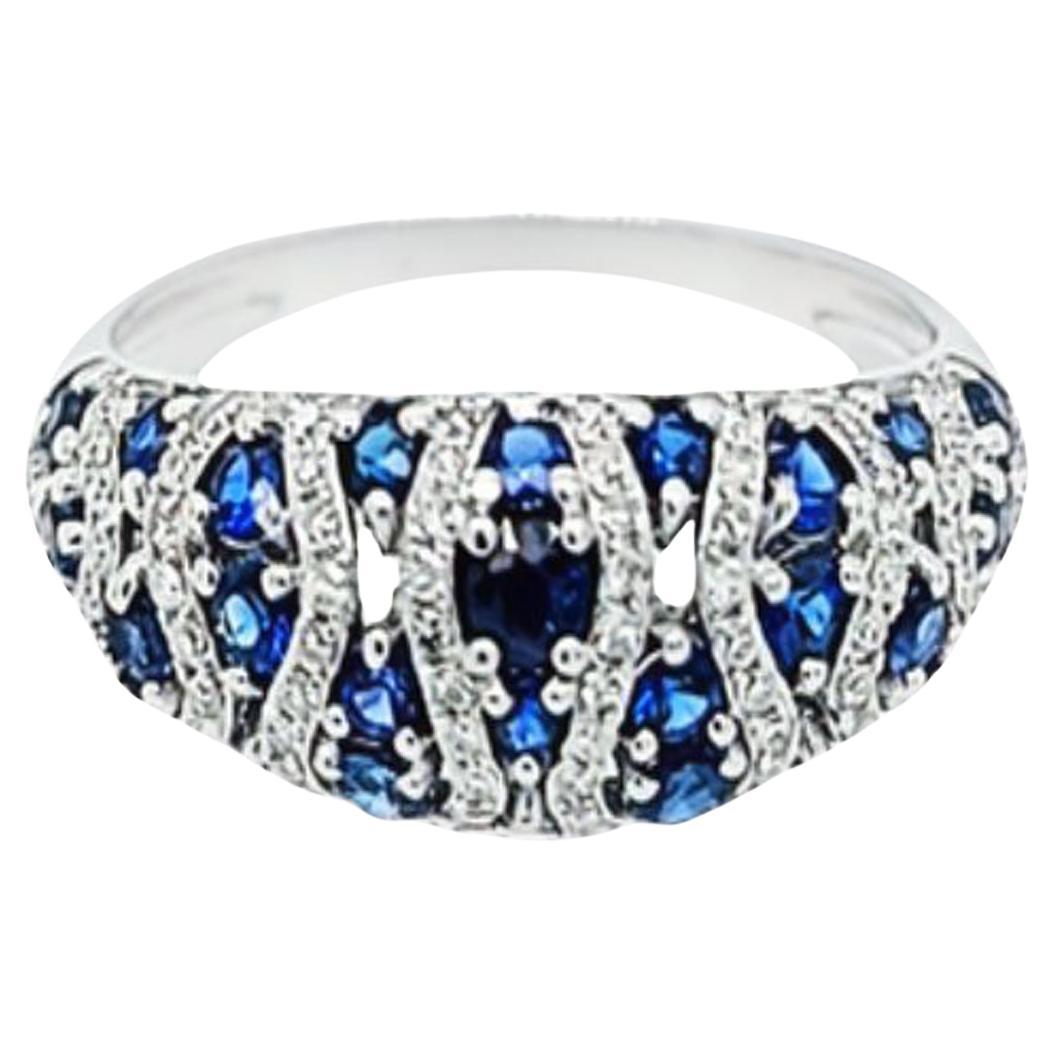 Sapphire and Diamond Dome Ring in White Gold For Sale