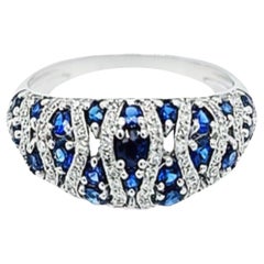 Sapphire and Diamond Dome Ring in White Gold