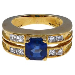 Retro 2.50 Carat Sapphire and Diamond Double Band Ring