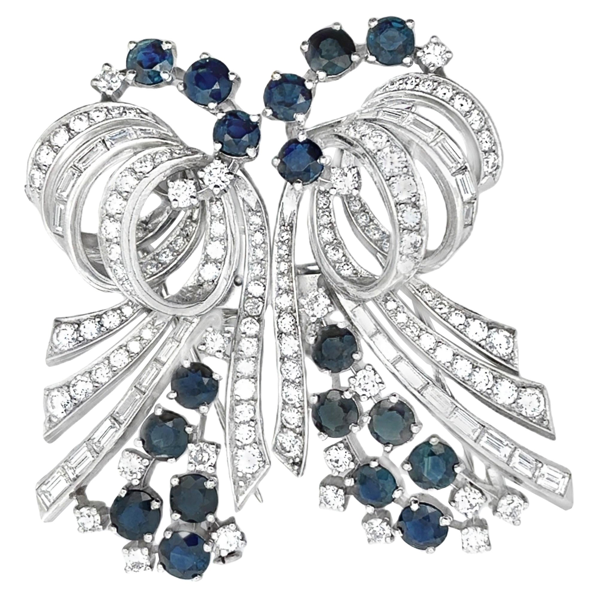 Sapphire and Diamond Double Clip Brooch