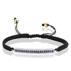 Pulsera Bolo de Cordón de Zafiro y Diamantes de Oro de 14K