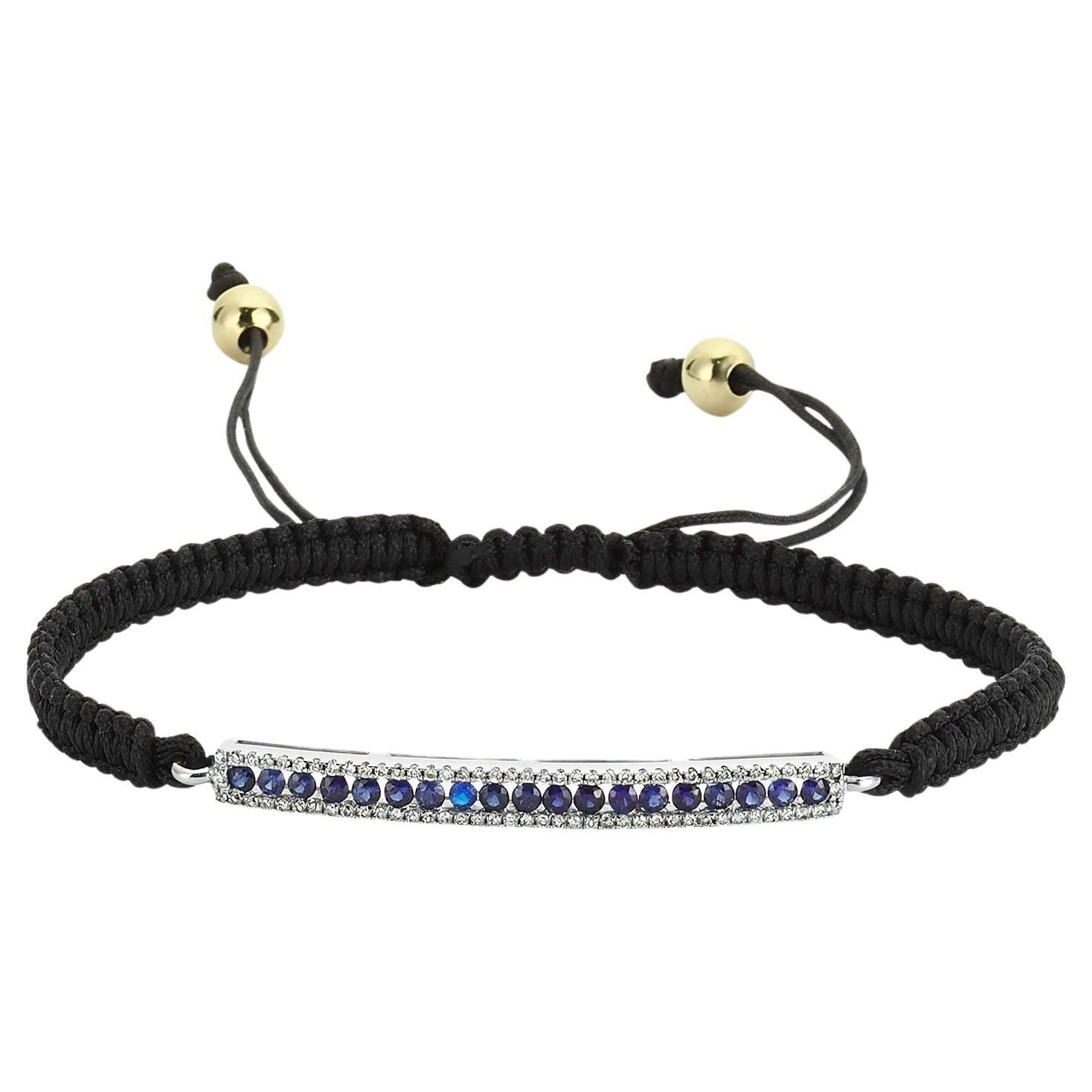 14k Gold Sapphire and Diamond Cord Bolo Bracelet For Sale